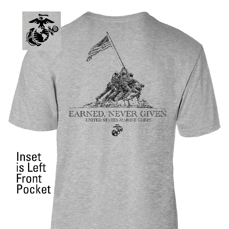 trendy printed t-shirts for men -Earned Never Given Back With Front Pocket T-shirt