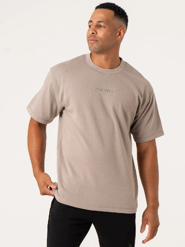 comfortable cotton t-shirts -Pursuit Fleece T-Shirt - Taupe