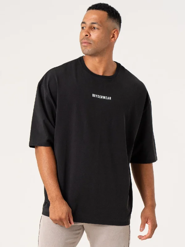 men's summer graphic tees -Pursuit Oversized T-Shirt - Black Stonewash