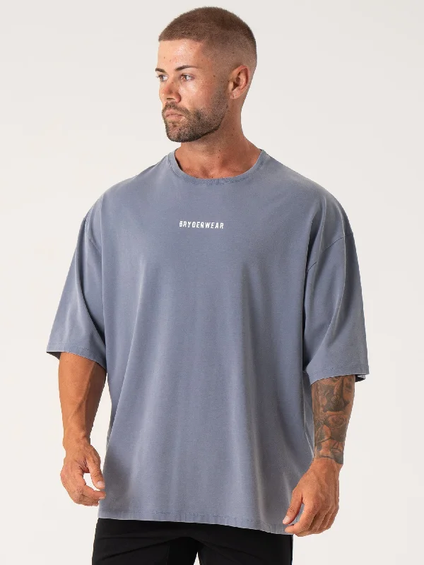 men's custom print t-shirts -Pursuit Oversized T-Shirt - Denim Blue Stonewash