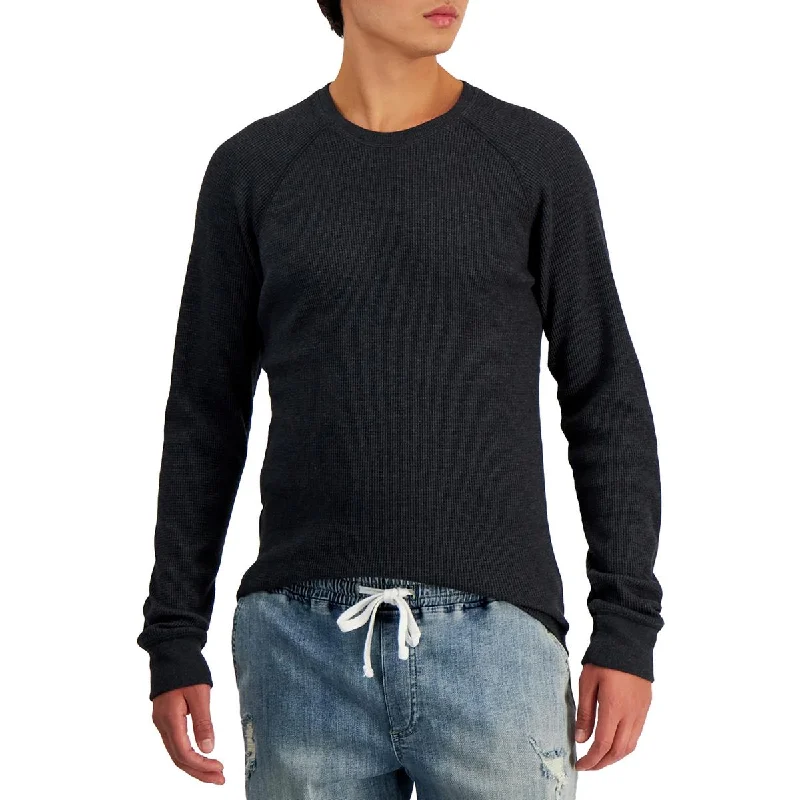 men's modern fit shirts -Remix Mens Waffle Knit Crewneck Thermal Shirt