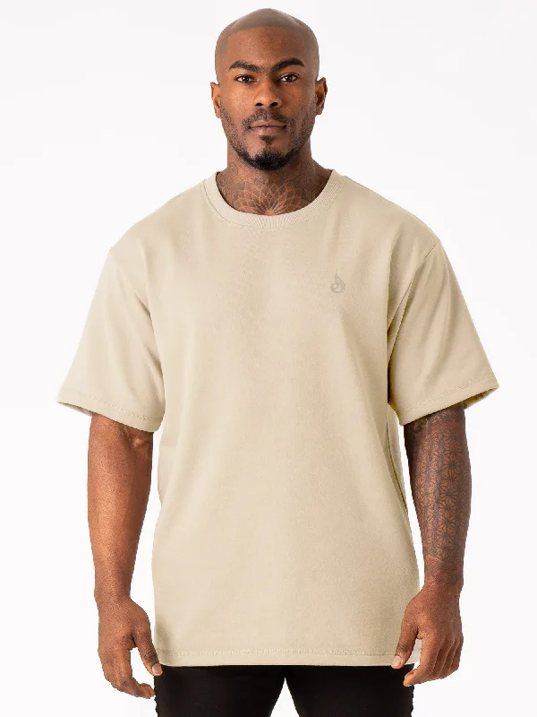 lightweight summer t-shirts -Throwback Fleece Oversized T-Shirt - Stone