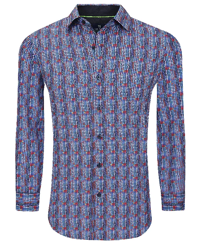 men's flannel shirts -Tom Baine Slim Fit Performance Long Sleeve Geometric Button Down