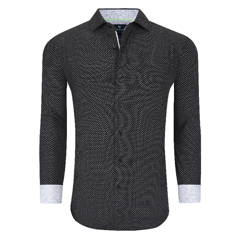 men's comfy dress shirts -Tom Baine Slim Fit Performance Long Sleeve Geometric Button Down