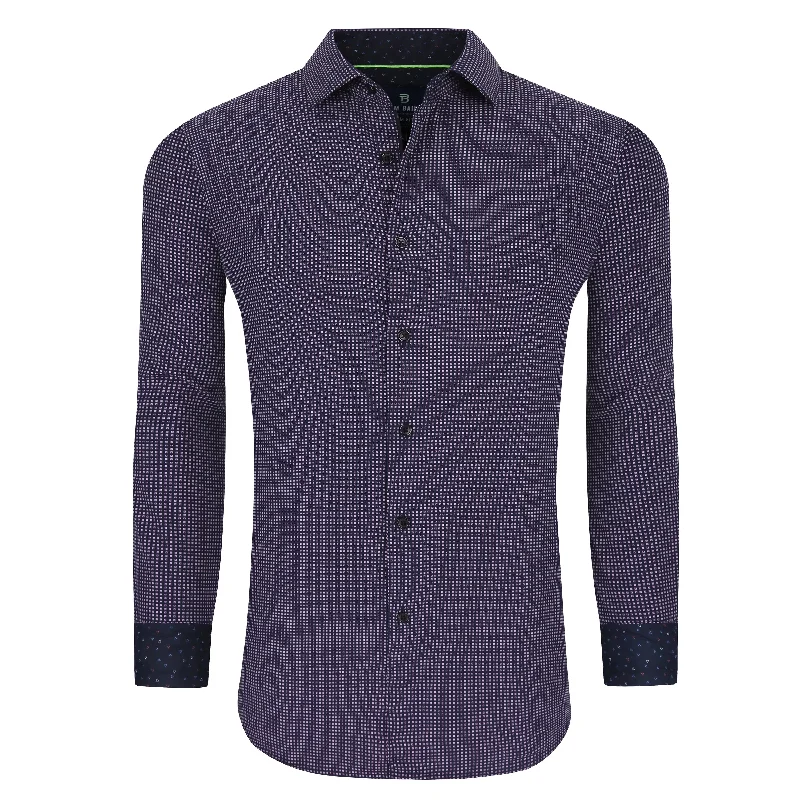 men's patterned shirts -Tom Baine Slim Fit Performance Long Sleeve Geometric Button Down