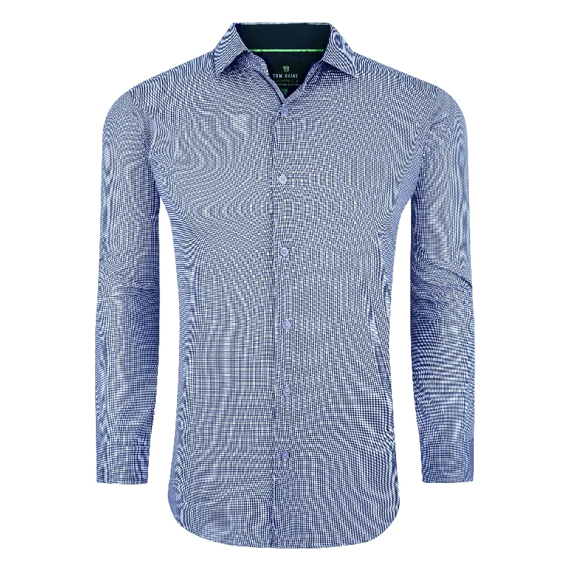 men's button-up shirts with patterns -Tom Baine Slim Fit Performance Long Sleeve Mini Plaid Button Down