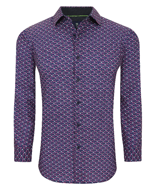 button-up shirts for work -Tom Baine Slim Fit Performance Long Sleeve Printed Button Down