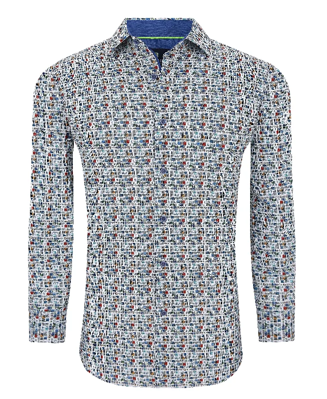 men's tailored shirts -Tom Baine Slim Fit Performance Long Sleeve Printed Button Down