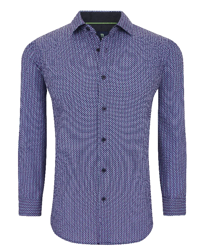 men's casual fit shirts -Tom Baine Slim Fit Performance Long Sleeve Printed Button Down