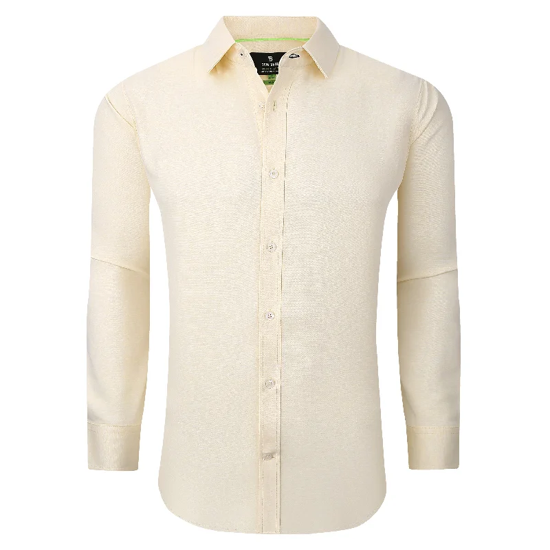 men's work shirts -Tom Baine Solid Linen Feel Long Sleeve Button Down