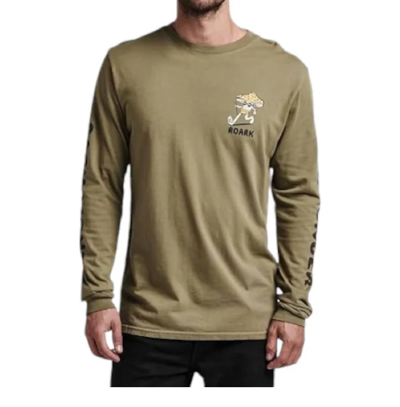 men's cotton blend t-shirts -Trip Longer Long Sleeve Premium Tee In Dusty Green