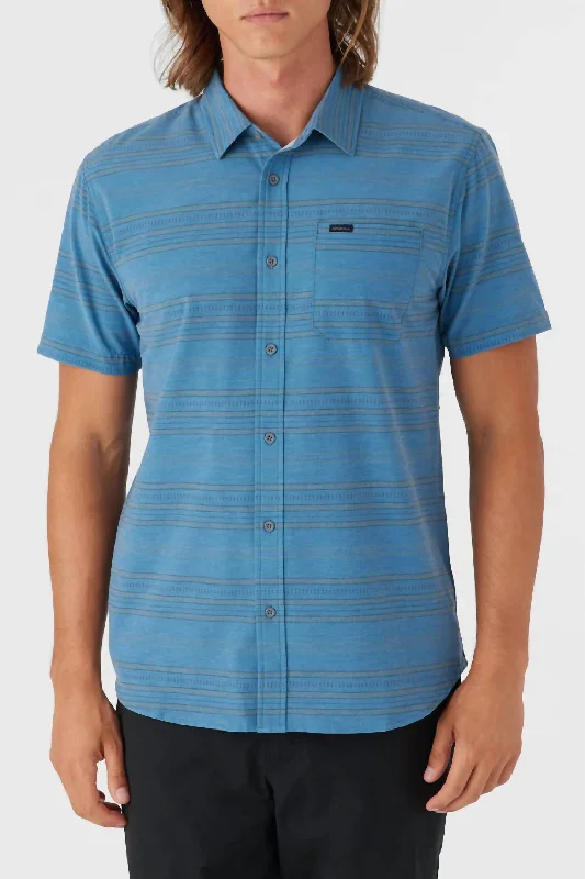 men's summer shirts -Trvlr Upf Traverse Stripe Standard Shirt In Copen Blue