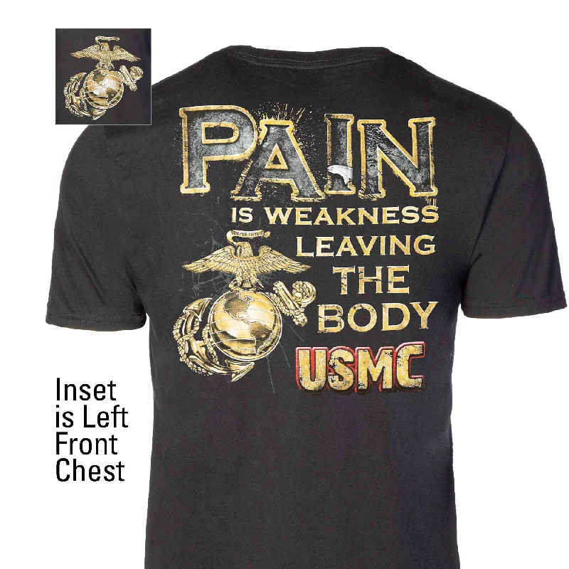 trendy v-neck t-shirts for men -USMC T-shirt "Pain is Weakness Leaving the Body"