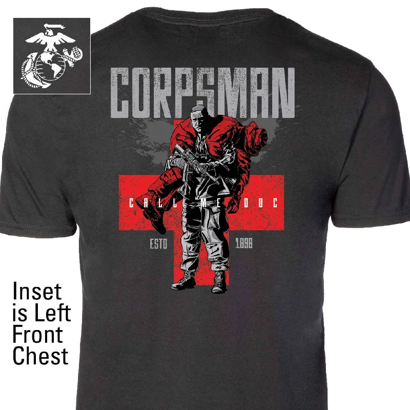 men's cotton blend t-shirts -Corpsman Back With Left Chest T-shirt