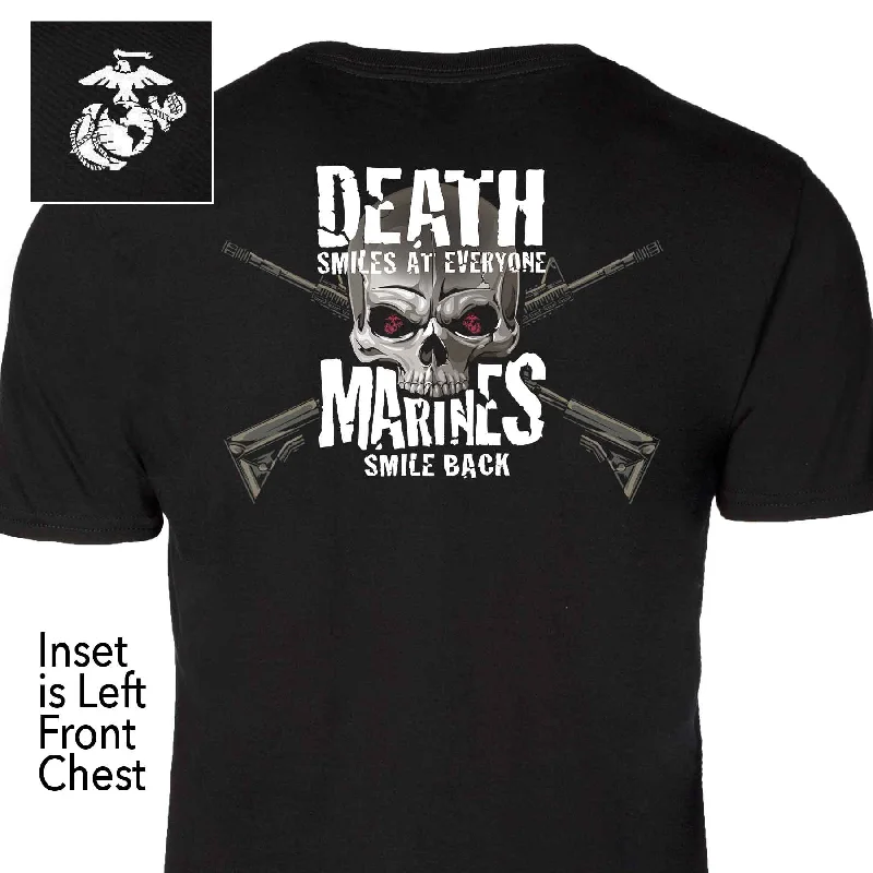 men's long sleeve t-shirts -USMC Graphic "Marines Smile Back" Skull T-shirt