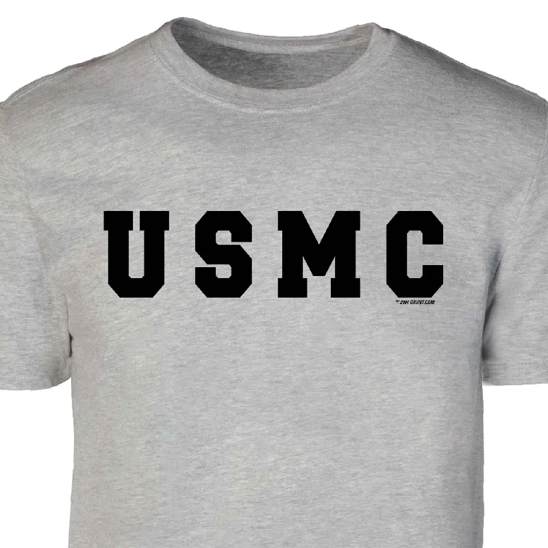 men's t-shirts with funny prints -USMC Bold Black Letters on Gray T-shirt