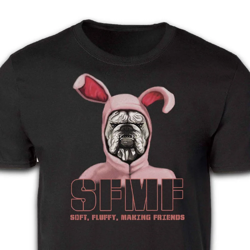 men's basic round neck t-shirts -Marine Corps Bulldog Mascot in Pink Bunny Costume