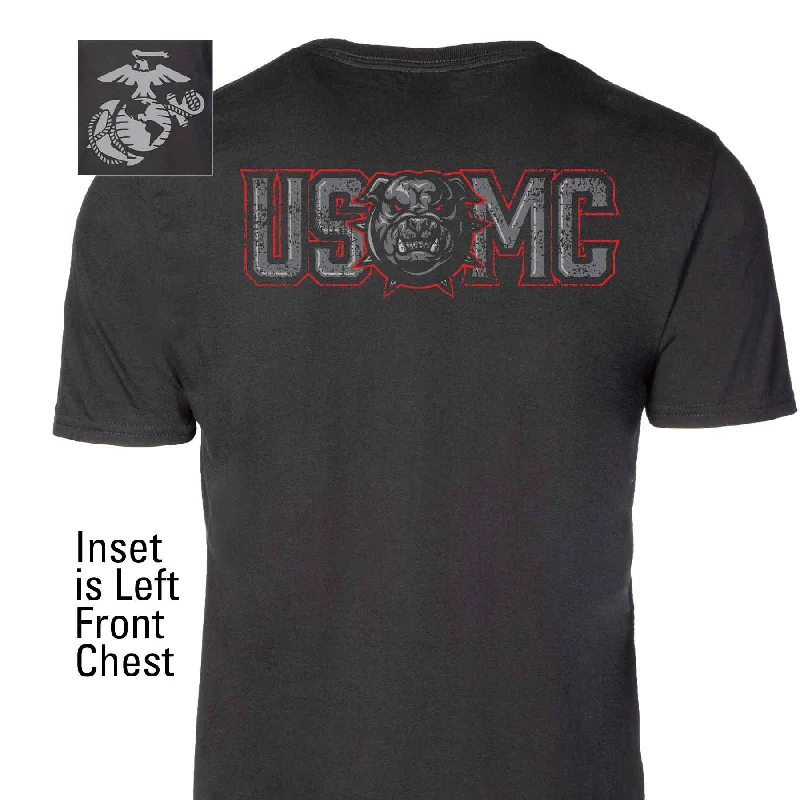 trendy printed t-shirts -USMC Devil Dog Back With Left Chest T-shirt, Gray EGA