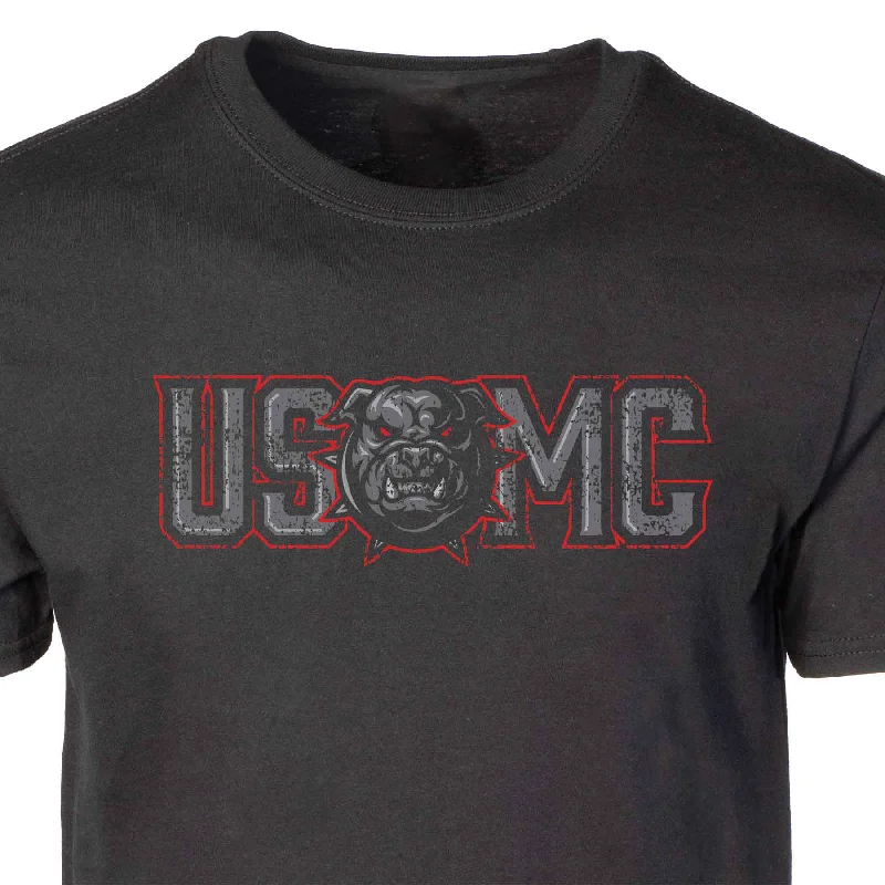 men's crew neck printed t-shirts -USMC Devil Dog Full Front T-shirt, Black