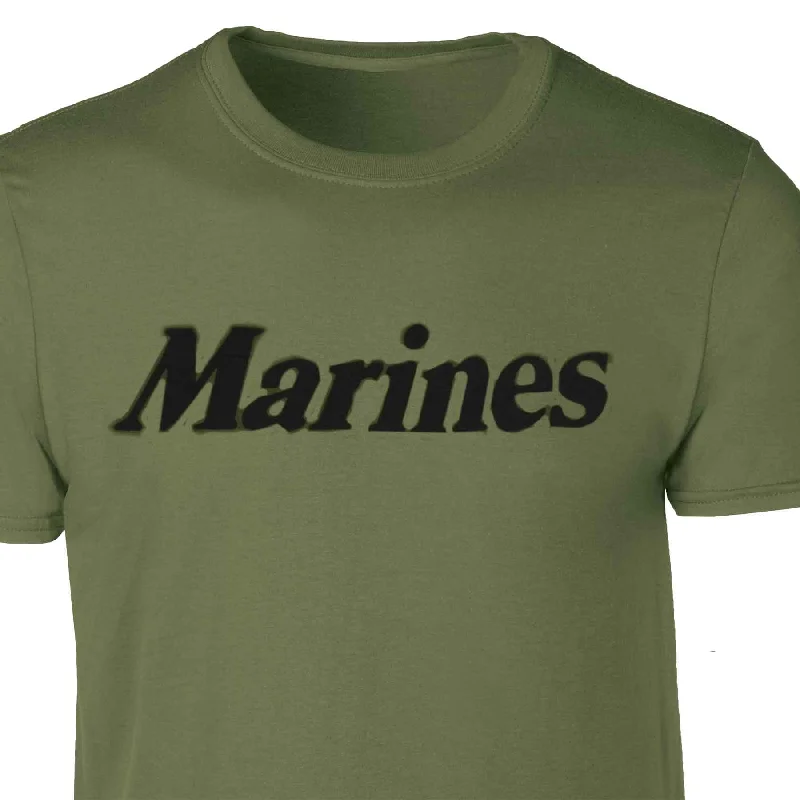 men's soft cotton t-shirts -Marines (Single Word) T-Shirt Black on Olive Green