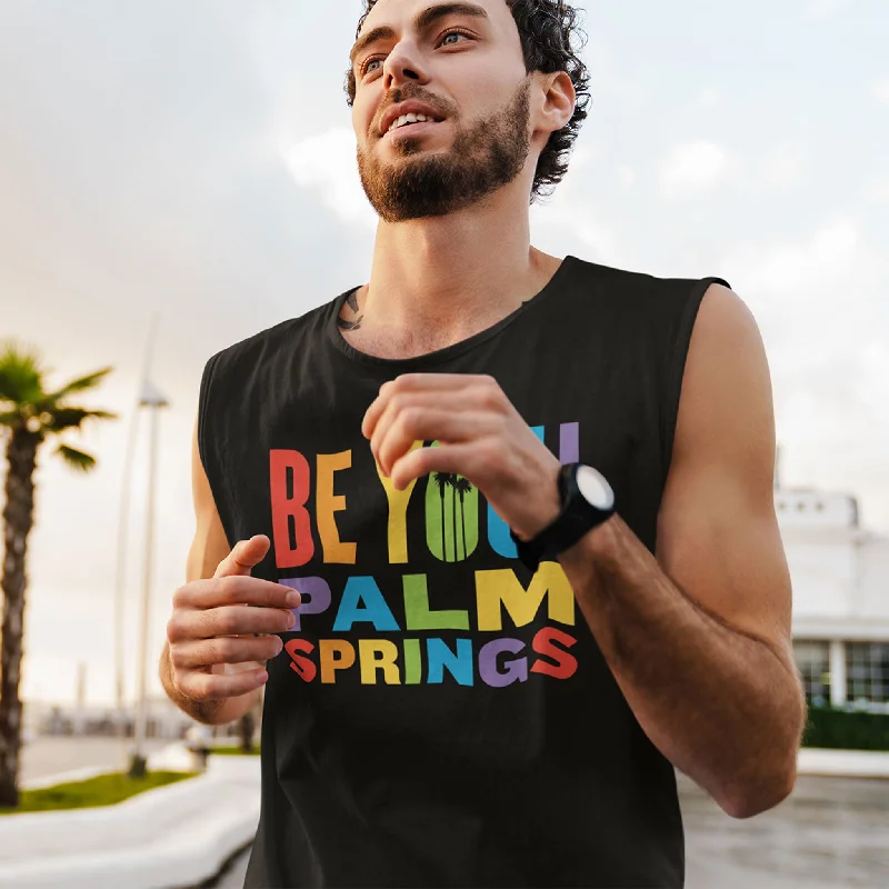 graphic tees for men -Unisex Sleeveless T-shirt - 2024 Palm Springs Pride Be You - Black