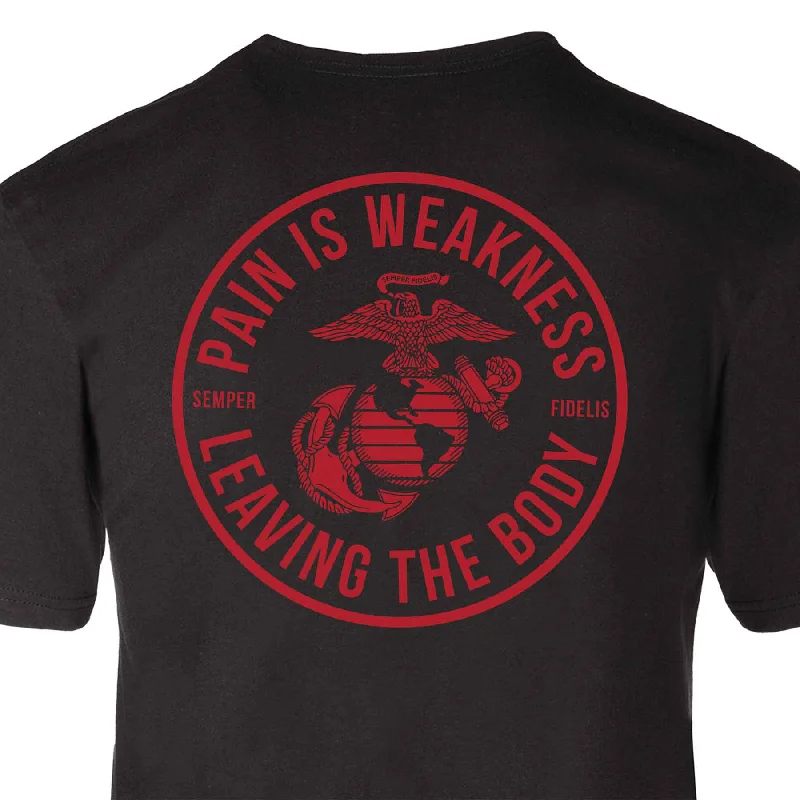 men's black graphic t-shirts -USMC Pain Is Weakness Leaving The Body T-shirt