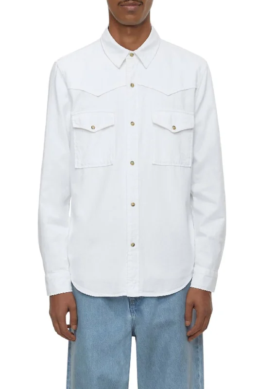 men's fashion shirts -Western Button Down Shirt In White