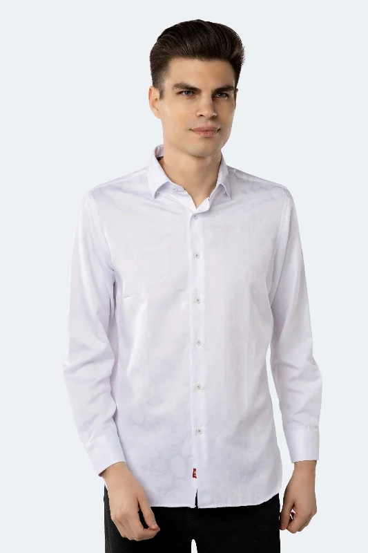 men's stylish short-sleeve shirts -White on White Jacquard Skulls Shirt