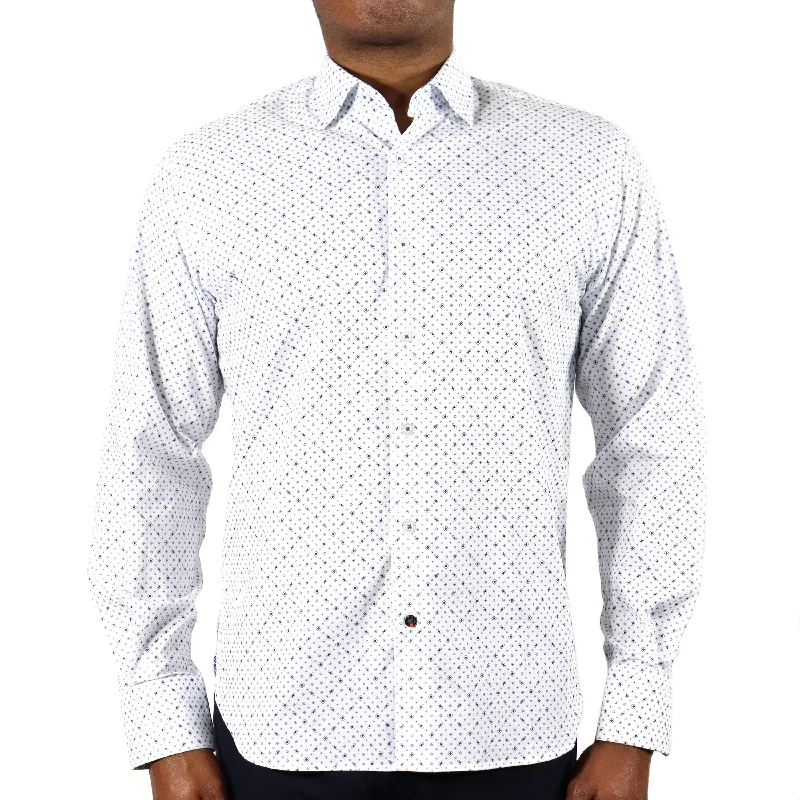 men's dress shirts for formal events -White with Blue Squares & Ovals