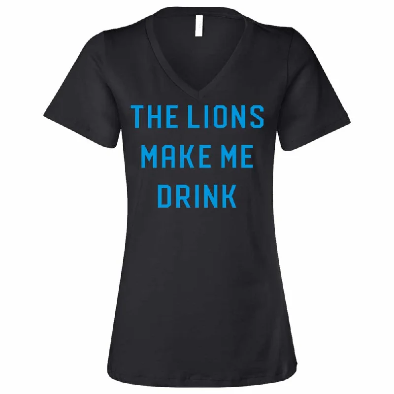 men's custom t-shirts -Ladies Relaxed V-neck The Lions Make Me Drink T-shirt - Heather Black