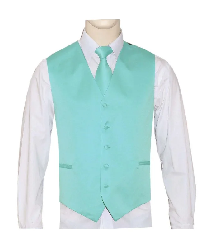 lightweight waistcoats for men -Brand Q. Men's Satin Aqua Color Tuxedo Vest and Tie