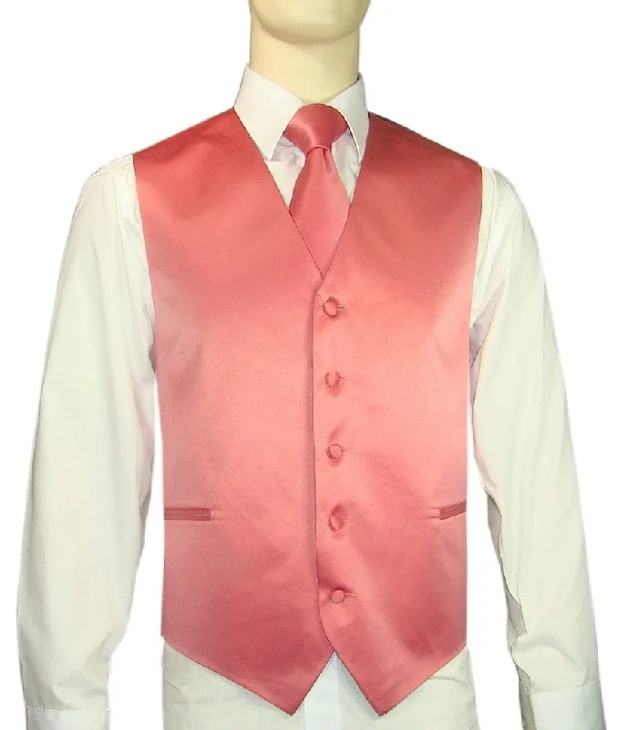 men's waistcoats for business -Brand Q. Men's Satin Coral Color Tuxedo Vest and Tie