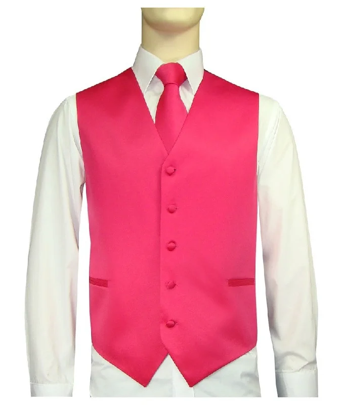 men's vest with pockets -Brand Q. Men's Satin Fushia Color Tuxedo Vest and Tie