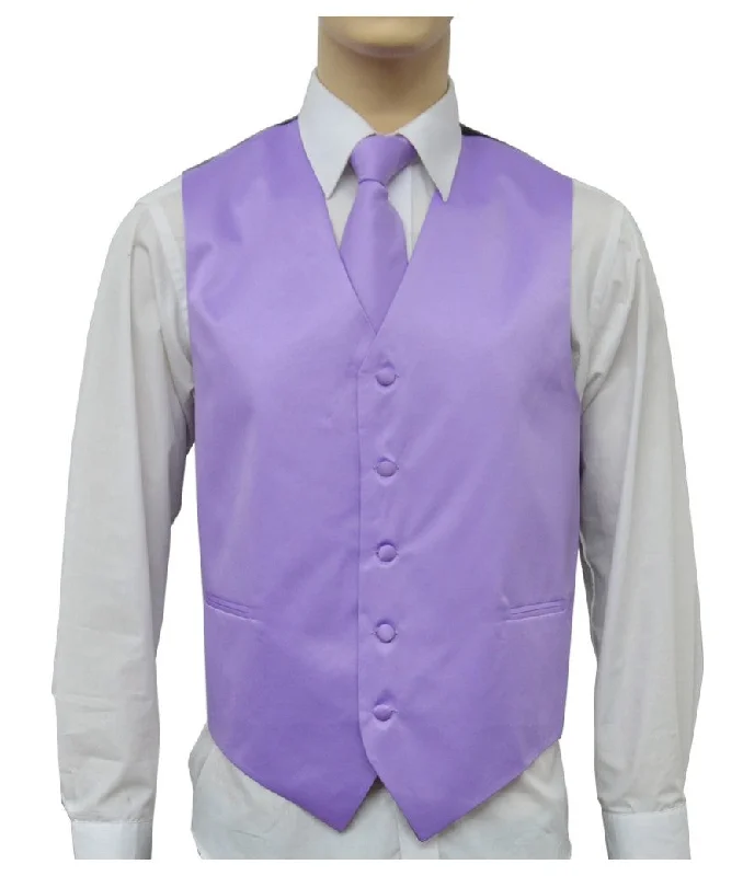 men's waistcoats for layering -Brand Q. Men's Satin Lilac-10 NN Color Tuxedo Vest and Tie