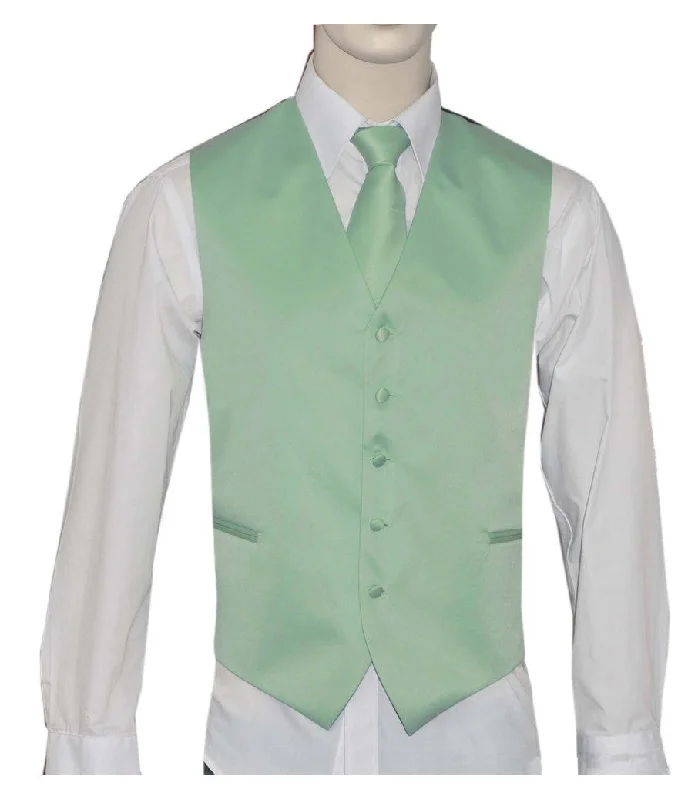 button-down vests for men -Brand Q. Men's Satin Mint Color Tuxedo Vest and Tie