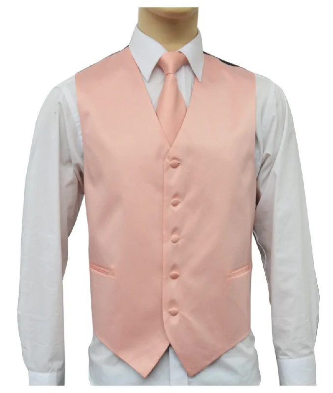 men's vest for evening wear -Brand Q. Men's Satin Peach Color Tuxedo Vest and Tie