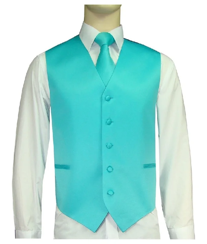 men's sleeveless waistcoats -Brand Q. Men's Satin Turquoise Color Tuxedo Vest and Tie