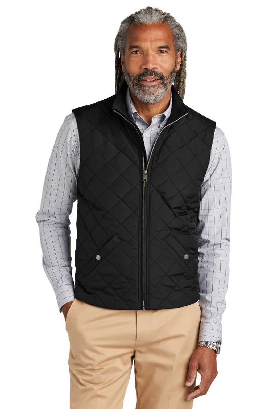 button-up waistcoats for men -Brooks Brothers Mens Water Resistant Quilted Full Zip Vest - Deep Black