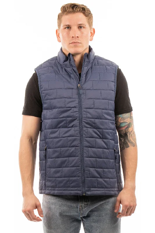 men's plaid vests -Burnside Mens Element Full Zip Puffer Vest - Navy Blue