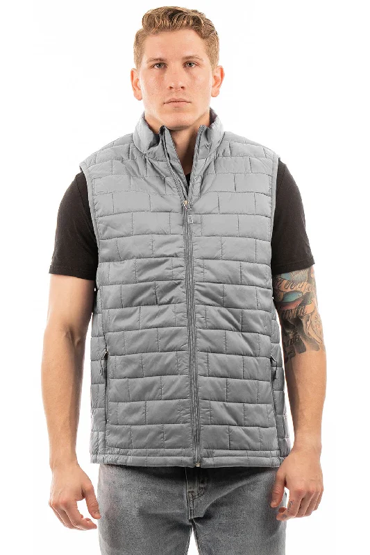 smart casual vests for men -Burnside Mens Element Full Zip Puffer Vest - Steel Grey