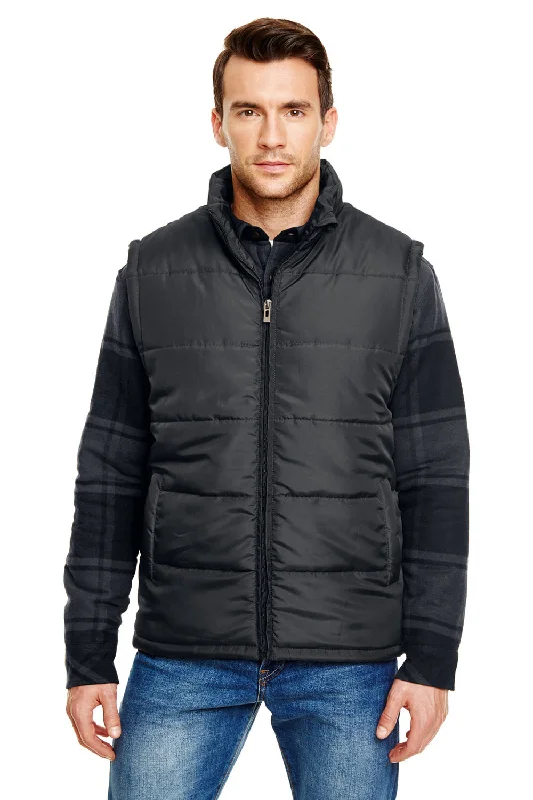 men's fitted vest jackets -Burnside Mens Full Zip Puffer Vest - Black