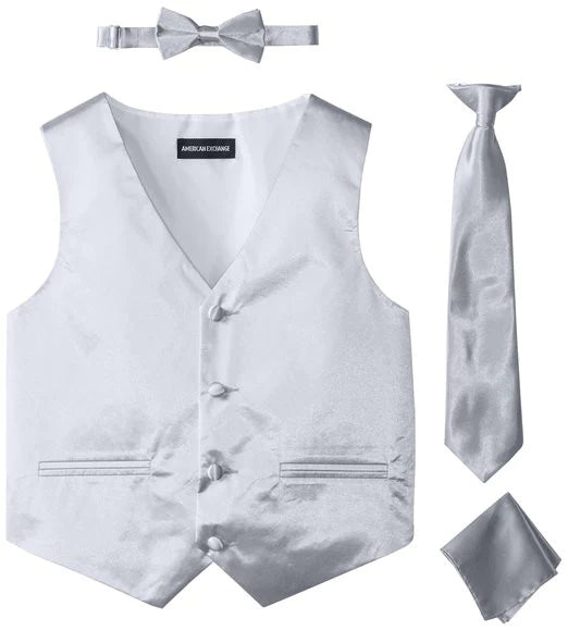 men's waistcoats for suits -American Exchange Boys Silver 4 Piece Vest Set