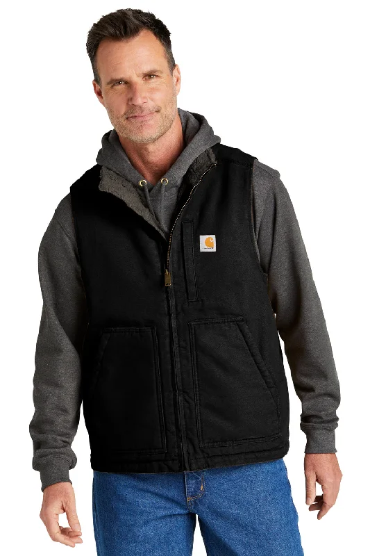 men's zippered vest jackets -Carhartt Mens Sherpa Lined Mock Neck Full Zip Vest - Black