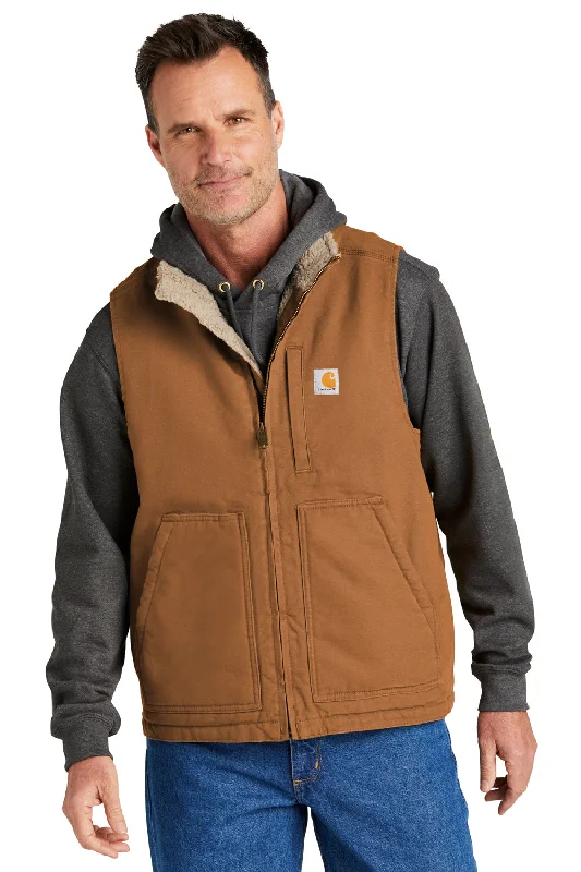 men's casual plaid vests -Carhartt Mens Sherpa Lined Mock Neck Full Zip Vest - Carhartt Brown