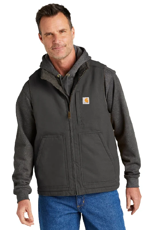 men's fitted vest jackets -Carhartt Mens Sherpa Lined Mock Neck Full Zip Vest - Gravel Grey