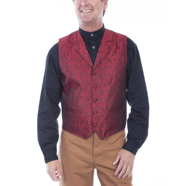 smart casual vests for men -Classic Red Paisley Vest w/ Notched Lapels