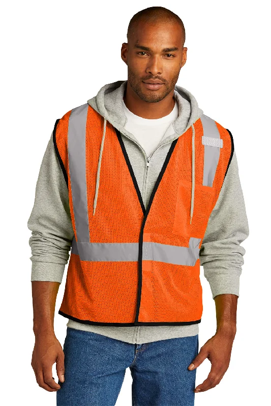 men's fleece vests -CornerStone Mens ANSI 107 Class 2 Mesh Vest w/ Pocket - Safety Orange