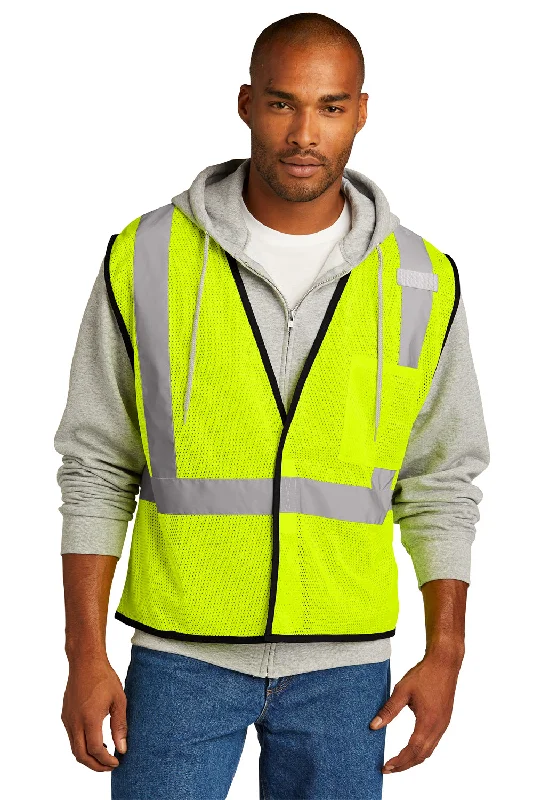 warm vests for men -CornerStone Mens ANSI 107 Class 2 Mesh Vest w/ Pocket - Safety Yellow