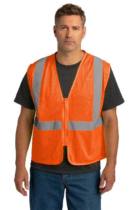 high-quality vests for men -CornerStone Mens ANSI 107 Class 2 Mesh Zipper Vest - Safety Orange