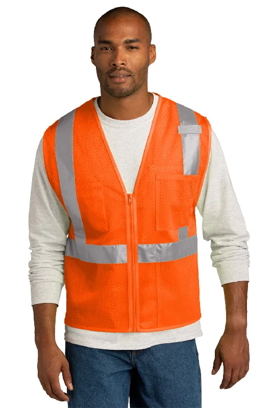 trendy vests for men -CornerStone Mens ANSI 107 Class 2 Mesh Zipper Vest - Safety Orange